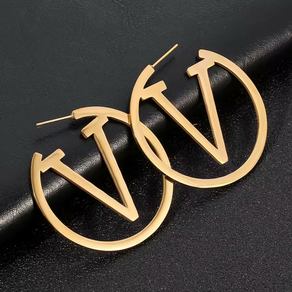 Gold Hoop Earrings with Geometric V Design